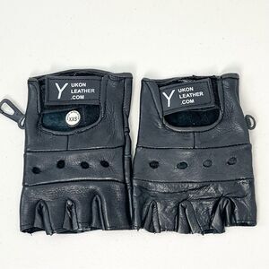 NWOT Yukon Leather Black Leather Fingerless Driving Motorcycle Gloves XXS